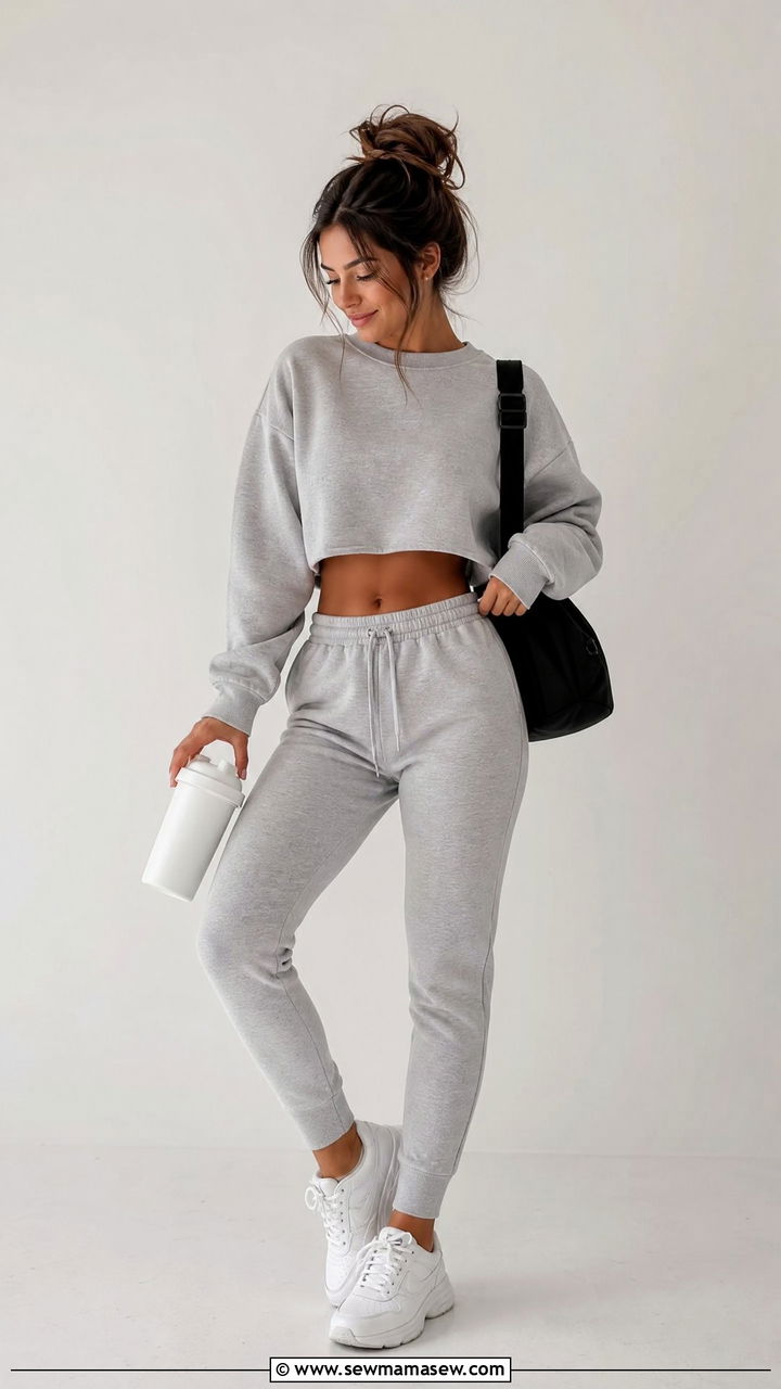 Sweatpants and Crop Top Petite Gym Outfit - 25 Gym outfit ideas petite
