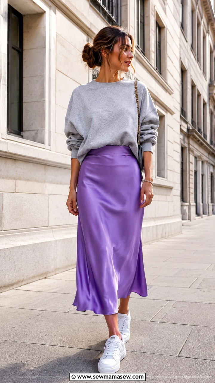 Sweatshirt And Satin Skirt Combo - 25 What to wear in spring 2026