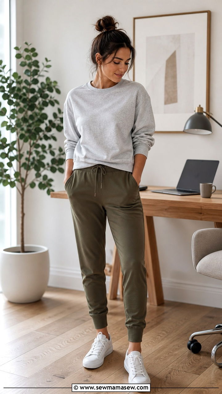 Sweatshirt And Tailored Joggers Work From Home Outfit - 40 Work from home outfit ideas