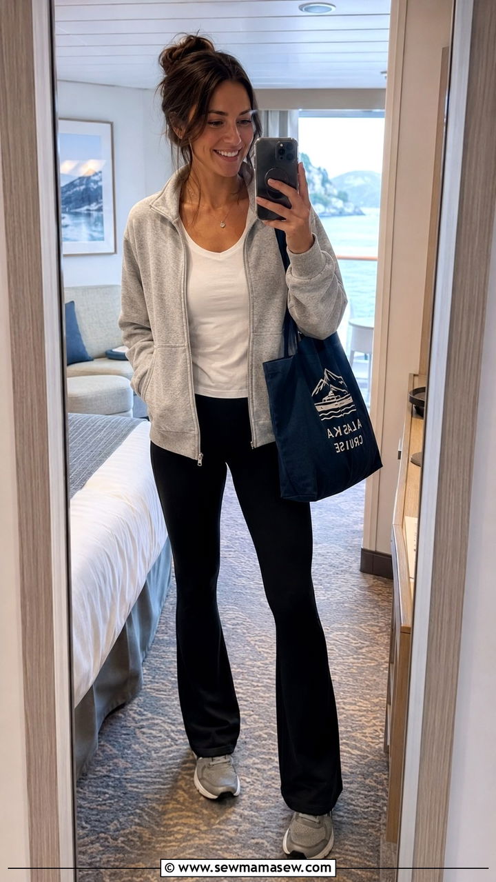 Sweatshirt Jacket and Flare Leggings Alaska Cruise Outfit - 25 Alaska cruise outfit ideas 2026