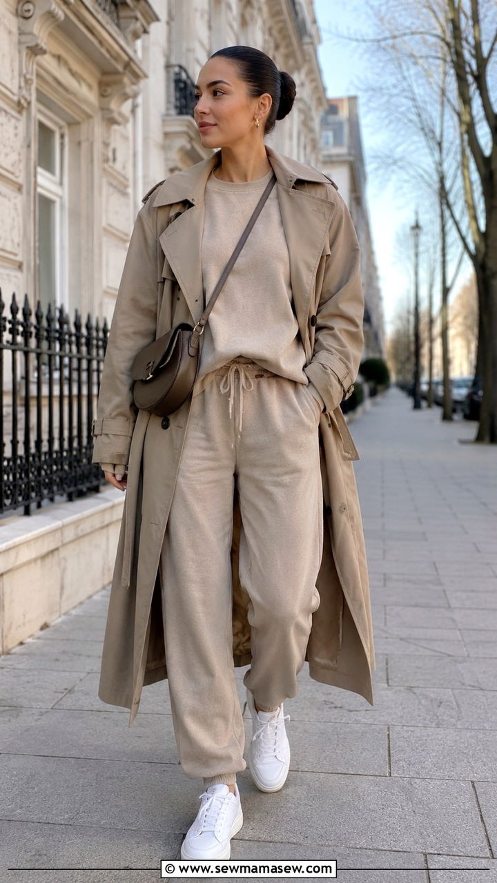 Sweatshirt Set With Trench Coat - 30 Chill spring outfit ideas