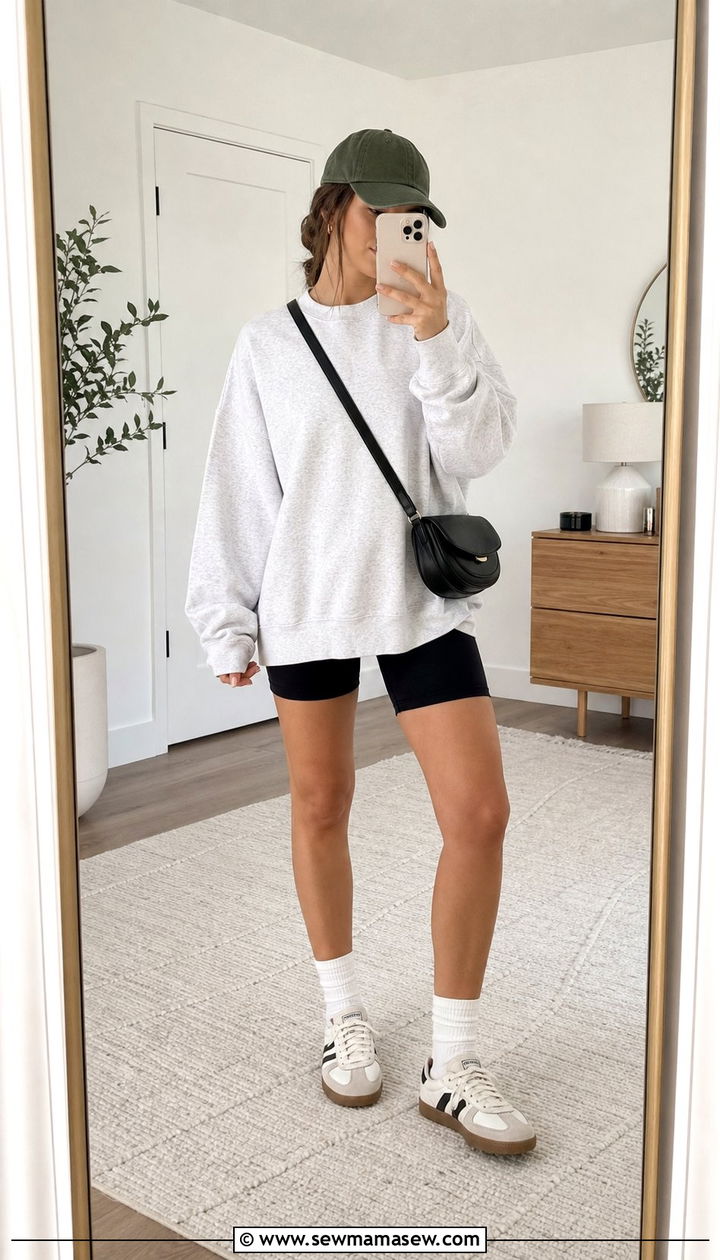 Sweatshirt With Bike Shorts Outfit - 25 summer bike shorts outfit ideas