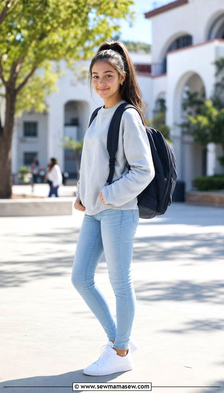 Sweatshirt With Skinny Jeans And White Sneakers Outfit - 25 Cute outfits for 16 year olds