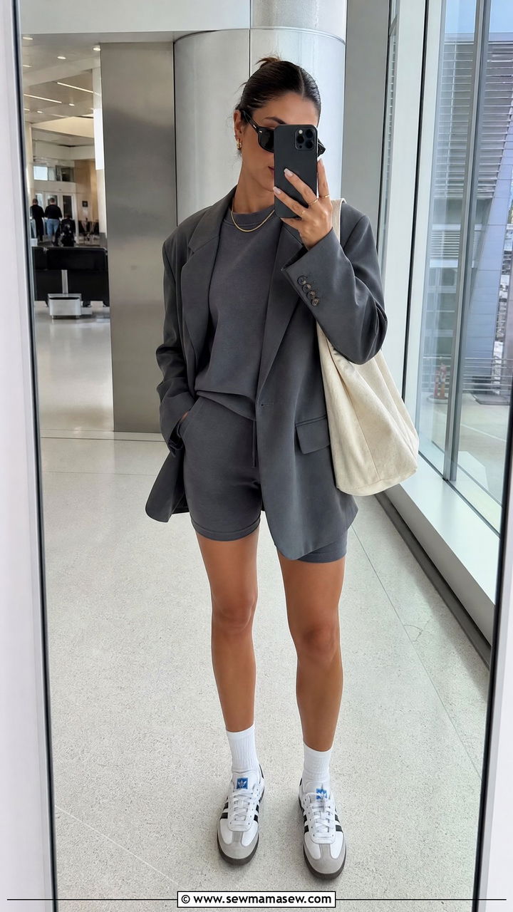 Sweatshirt and Bike Short Matching Set Airport Outfit - 30 Matching set outfit ideas for airport