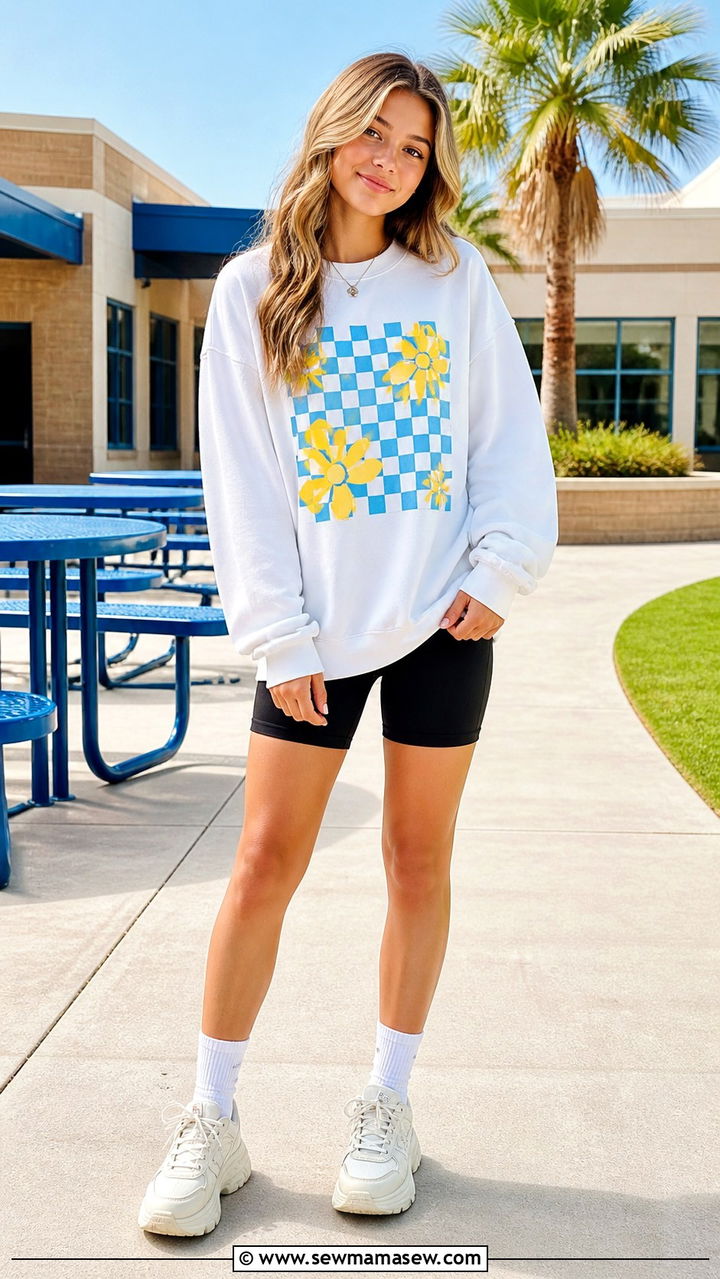 Sweatshirt and Biker Shorts - 40 back to school outfits