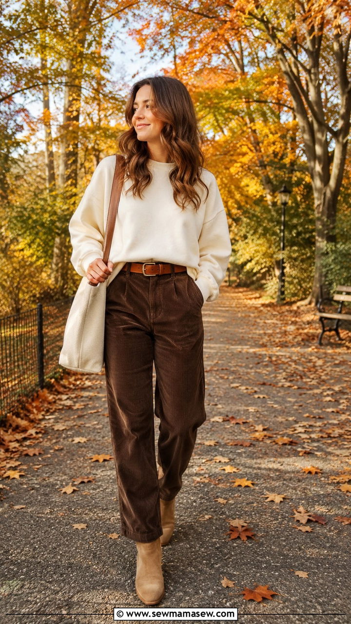 Sweatshirt and Corduroy Pants Outfit - 30 How to style a sweatshirt