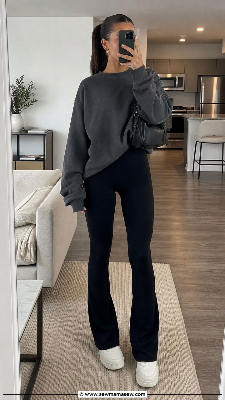 Sweatshirt and Flared Leggings Casual Outfit 2026 - 25 casual outfits 2026