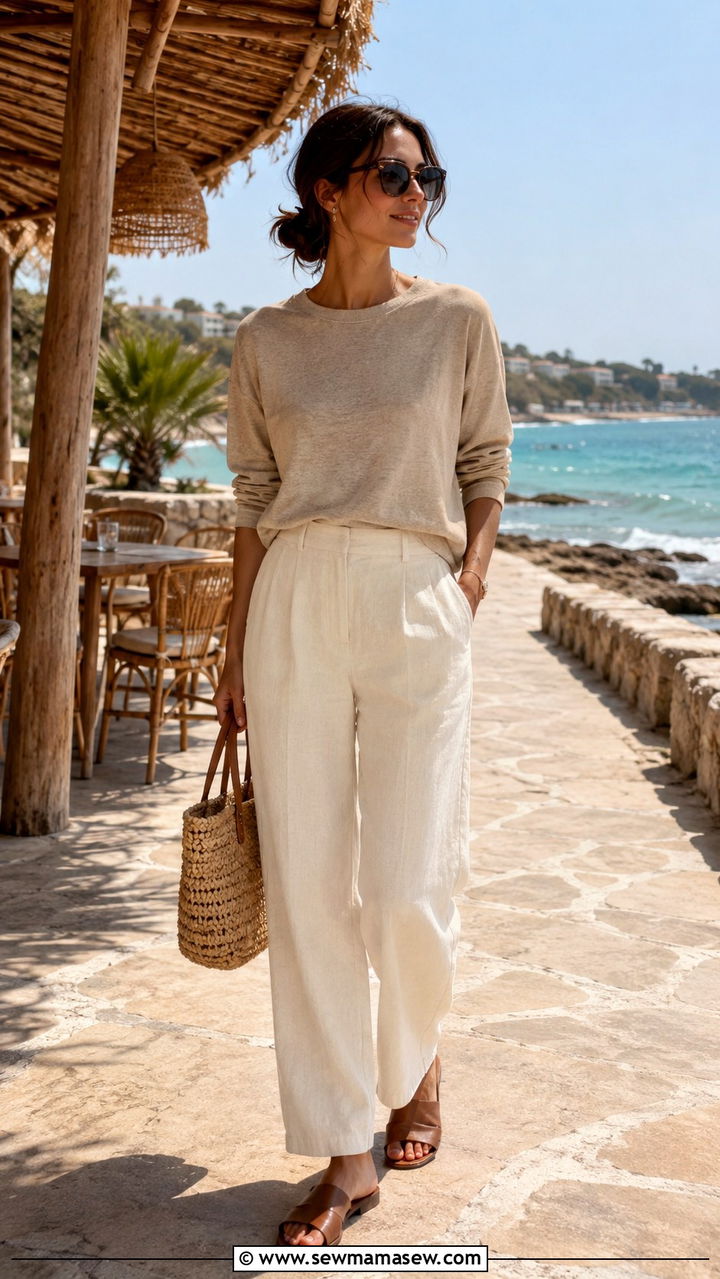 Sweatshirt and Linen Pants Outfit - 30 How to style a sweatshirt