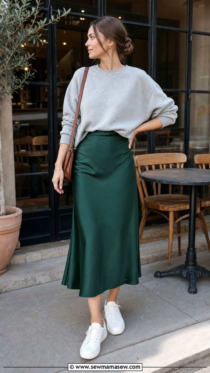 Sweatshirt and Midi Skirt Outfit - 25 cute sporty chic outfits