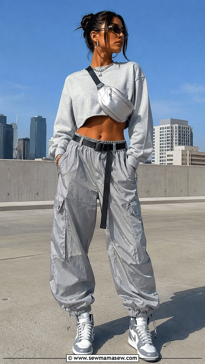 Sweatshirt and Parachute Pants Outfit - 30 How to style a sweatshirt