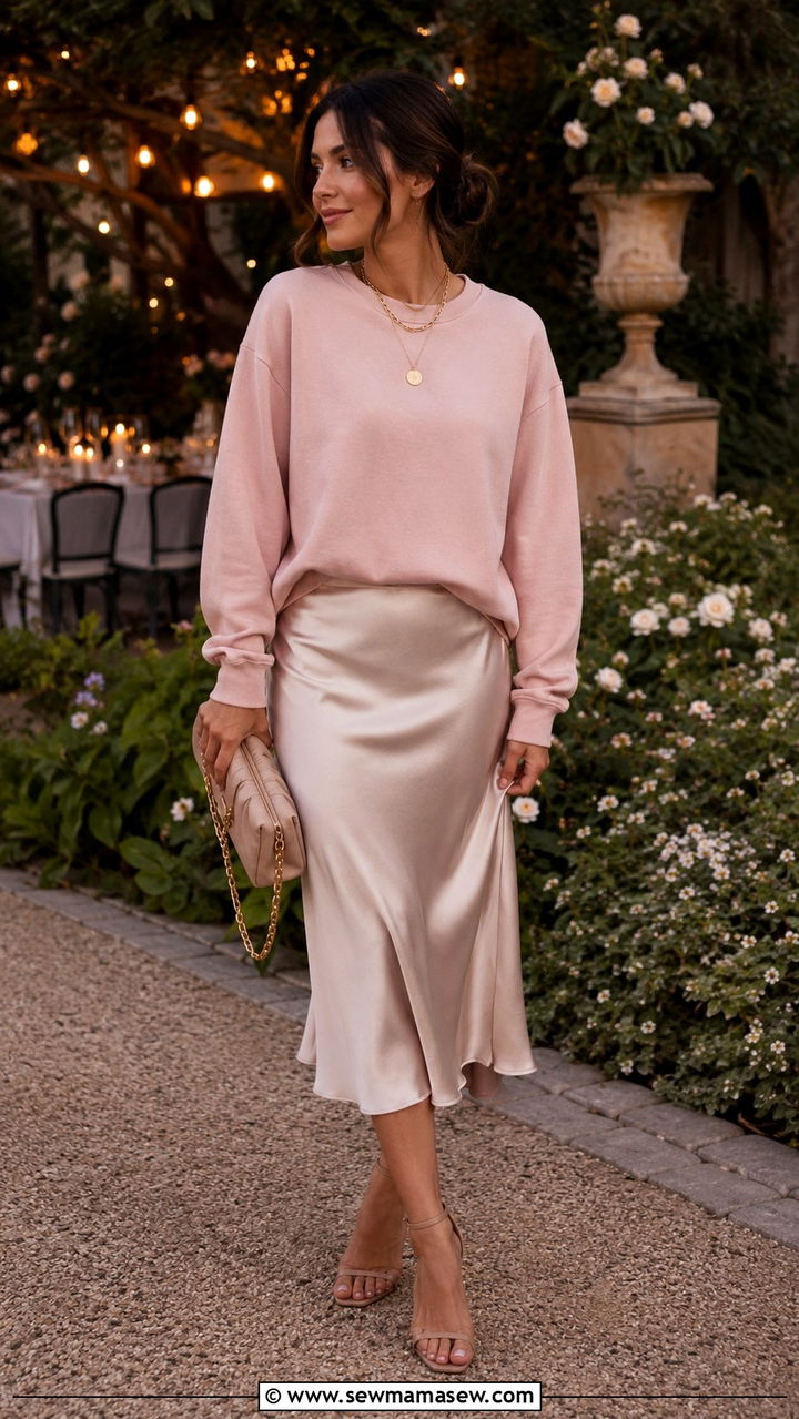 Sweatshirt and Satin Skirt Outfit - 30 How to style a sweatshirt