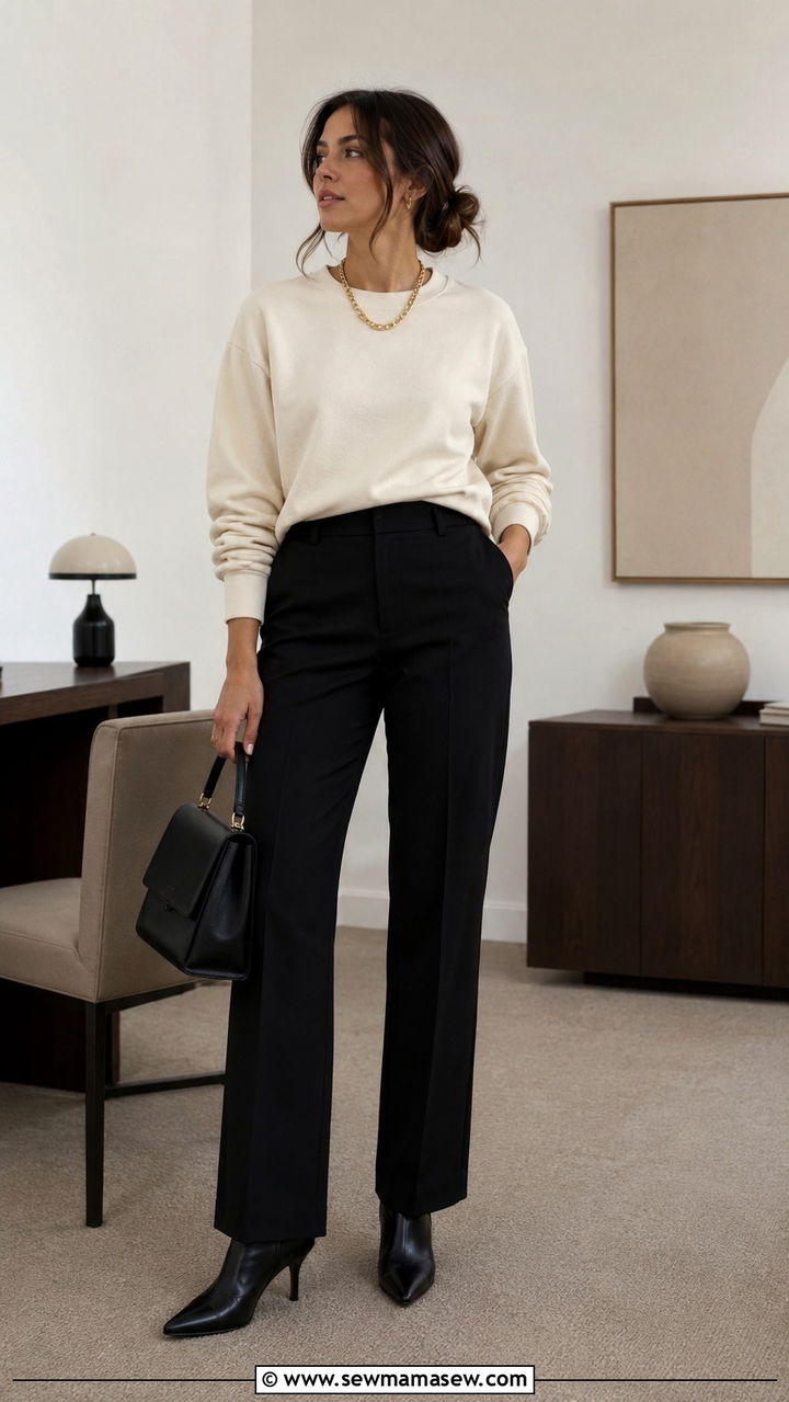 Sweatshirt and Tailored Trousers Outfit - 30 How to style a sweatshirt