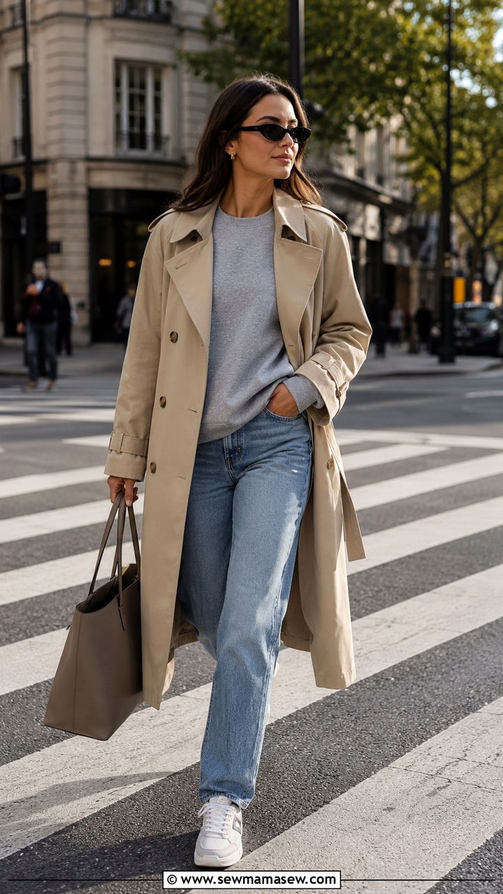 Sweatshirt and Trench Coat Outfit - 30 How to style a sweatshirt