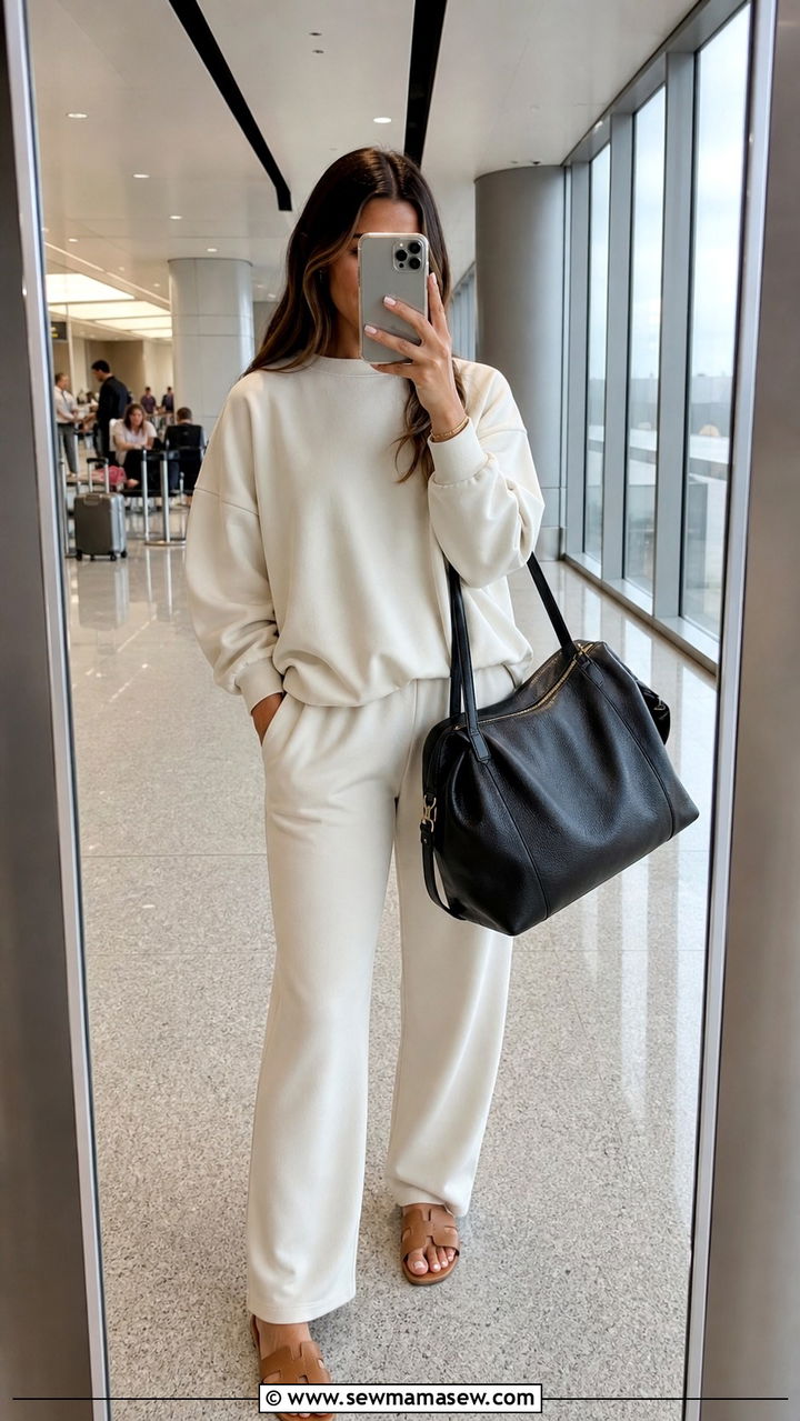 Sweatshirt and Trouser Set With Sandals - 40 Summer airport outfits