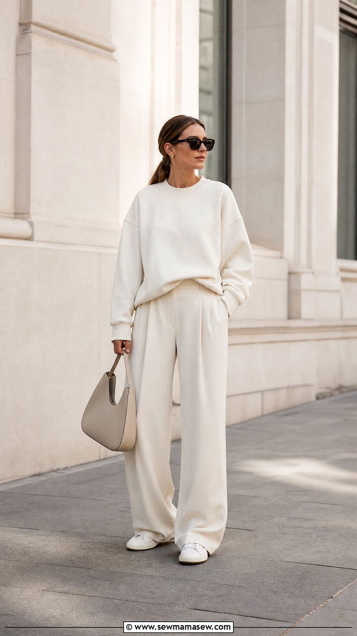 Sweatshirt and Wide Leg Trouser Pairing - 30 classy athleisure outfit ideas