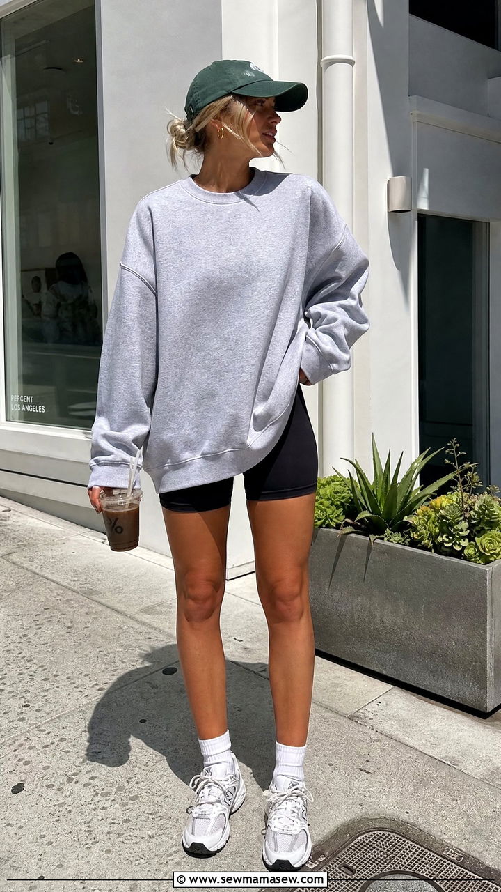 Sweatshirt and biker shorts summer outfit - 30 Summer outfits with sweatshirt