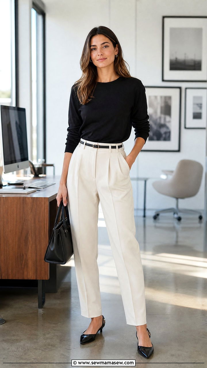Sweatshirt and high waisted trousers summer outfit - 30 Summer outfits with sweatshirt