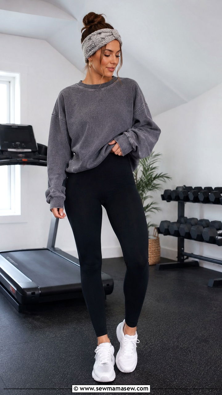 Sweatshirt and leggings treadmill walking outfit - 30 Treadmill walk outfit ideas