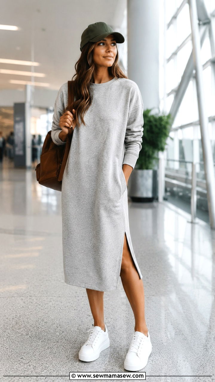 Sweatshirt dress with platform sneakers - 30 Loungewear outfit ideas for airport