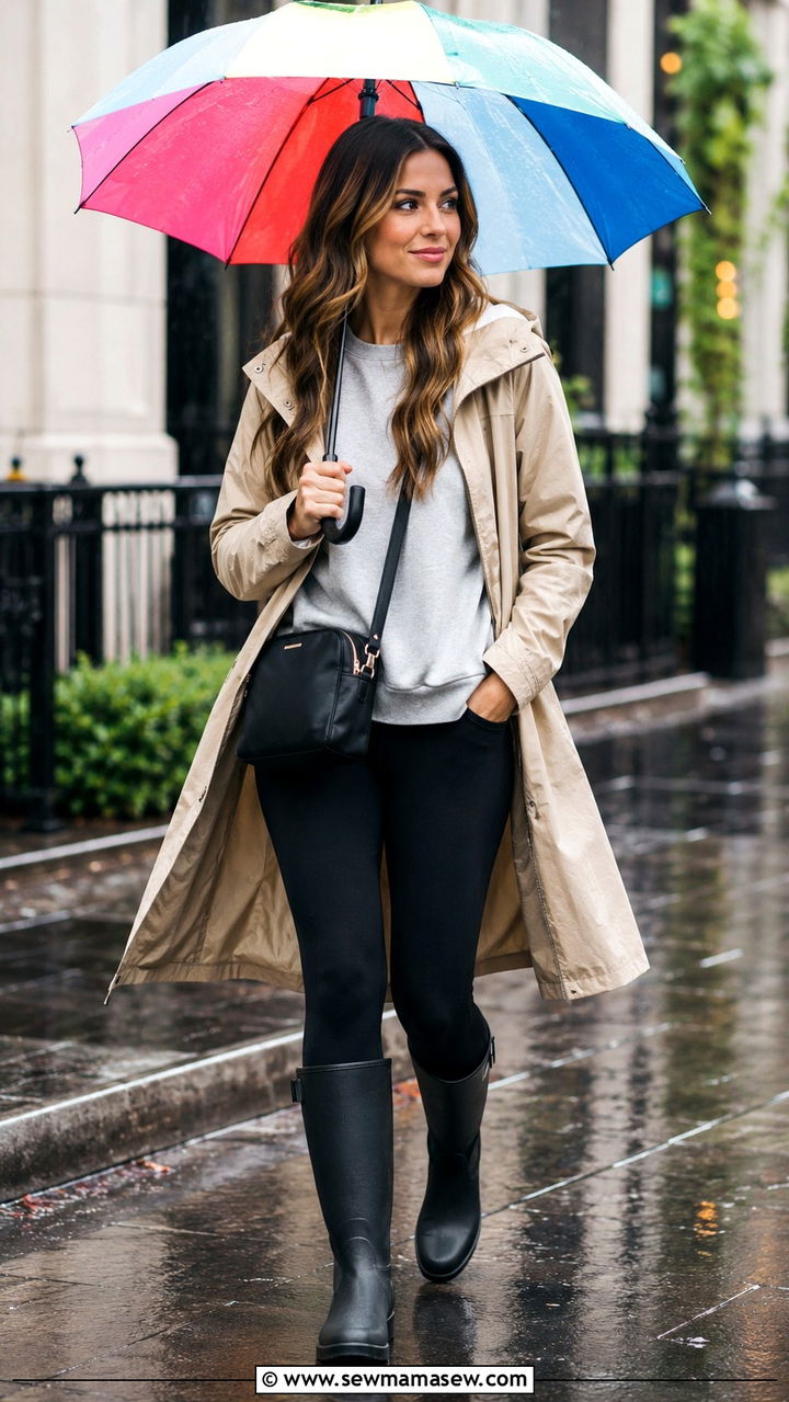 Sweatshirt with Leggings and Rain Boots - 30 Sweatshirt and leggings outfit ideas