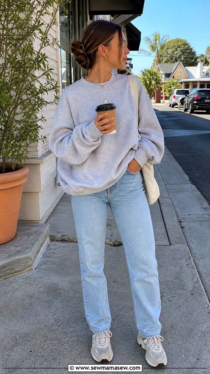 Sweatshirt with Straight Leg Jeans and Dad Sneakers - 40 casual jeans outfits