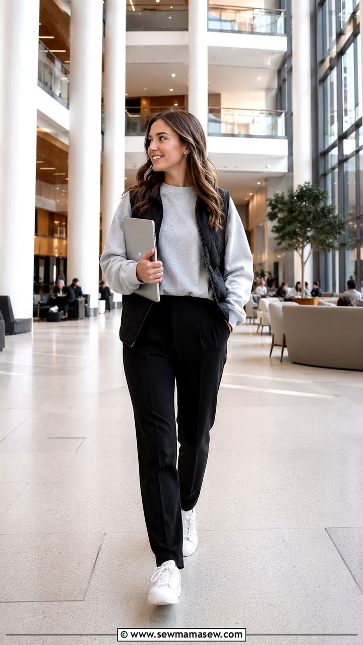 Sweatshirt with tailored trousers for library days - 30 Law school student outfit ideas