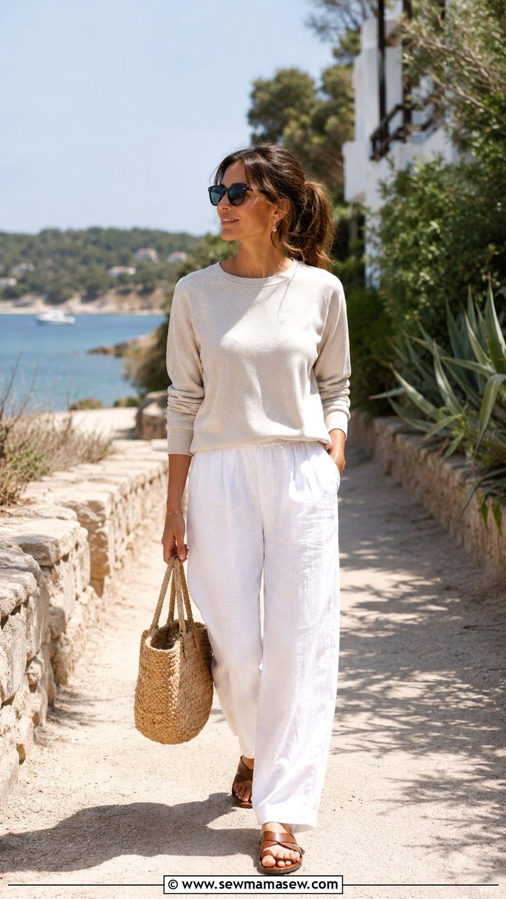 Sweatshirt with wide leg linen pants - 30 Spring outfits with sweatshirt