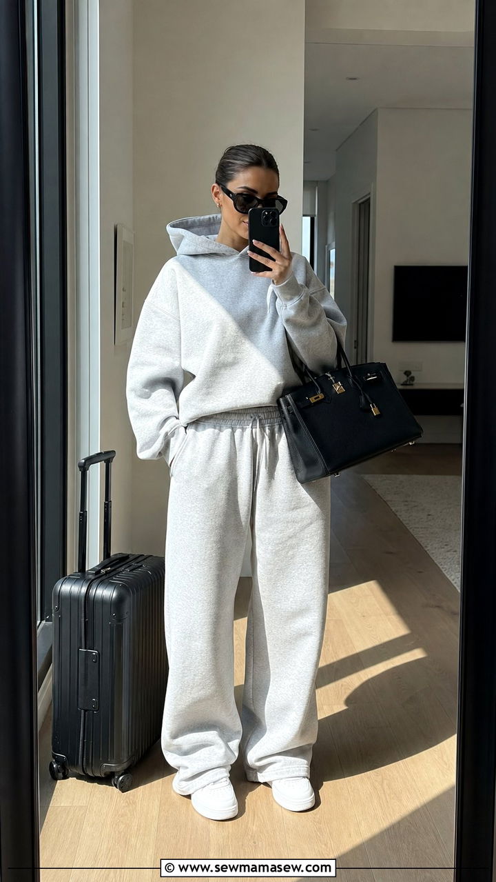 Sweatsuit Set with Designer Bag and Oversized Sunglasses - 25 spring model off duty outfit ideas