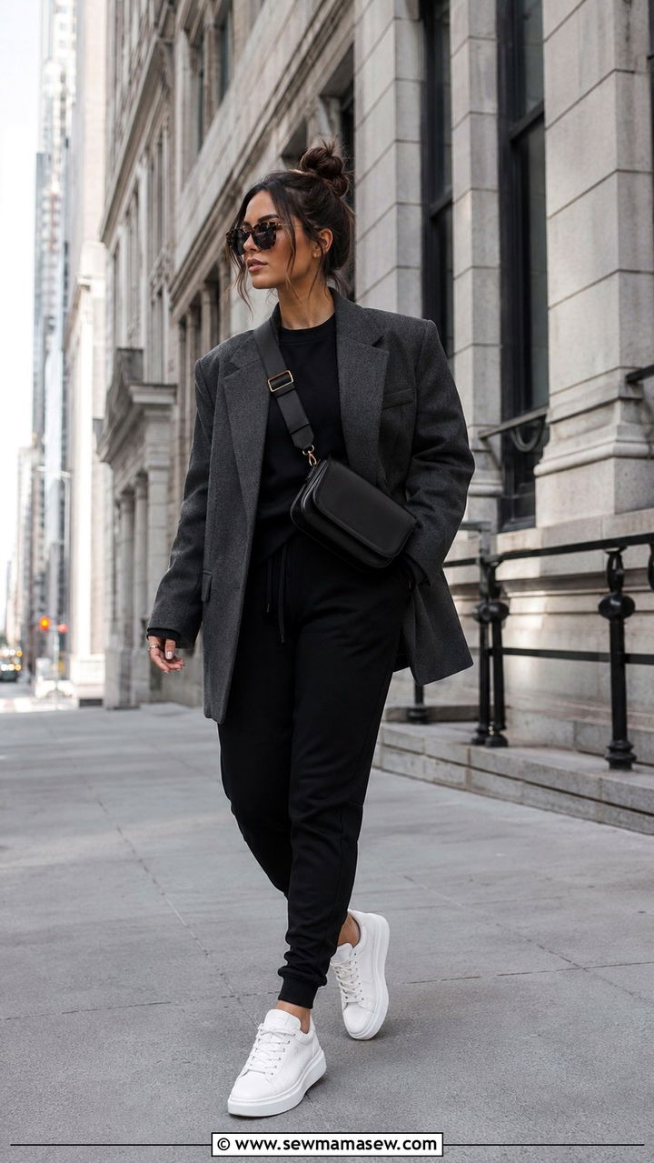 Sweatsuit With Oversized Blazer - 30 Sweatsuit outfit ideas women
