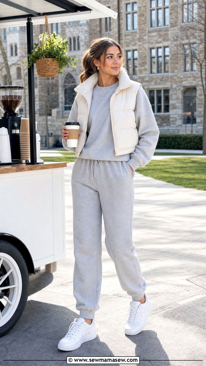 Sweatsuit set with crewneck and joggers - 25 Clean girl outfits for college