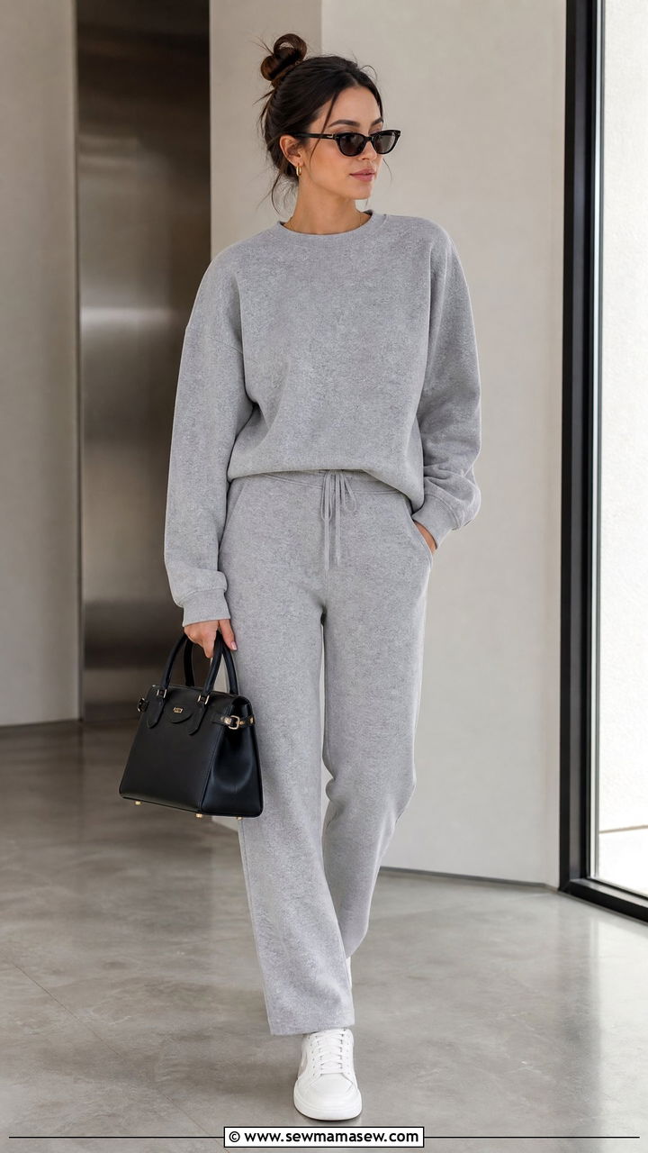 Sweatsuit with designer bag outfit - 35 Model off duty outfit ideas