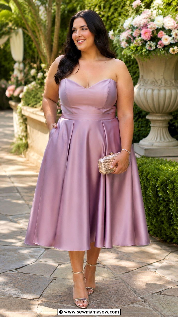 Sweetheart Neckline Fit And Flare Dress With Heeled Sandals - 30 plus size spring wedding guest outfit ideas