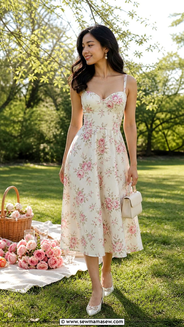 Sweetheart Neckline Sundress with Mules Picnic Outfit - 40 Spring picnic outfits