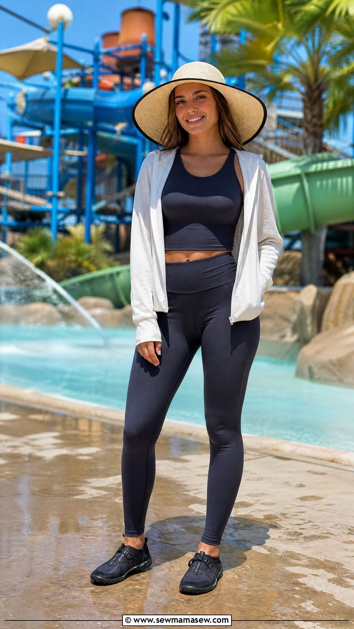Swim Leggings With Crop Top And Sun Hat - 25 Water park outfit ideas