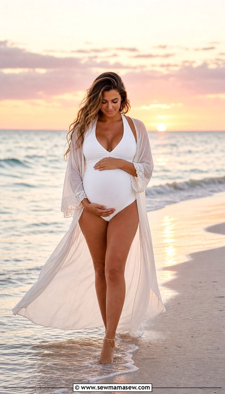 Swimsuit and Cover Up Beach Maternity Photo Outfit - 25 Summer maternity photo outfits