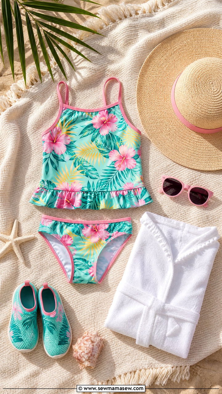 Swimsuit with Cover Up and Water Shoes - 30 Summer outfits for kids