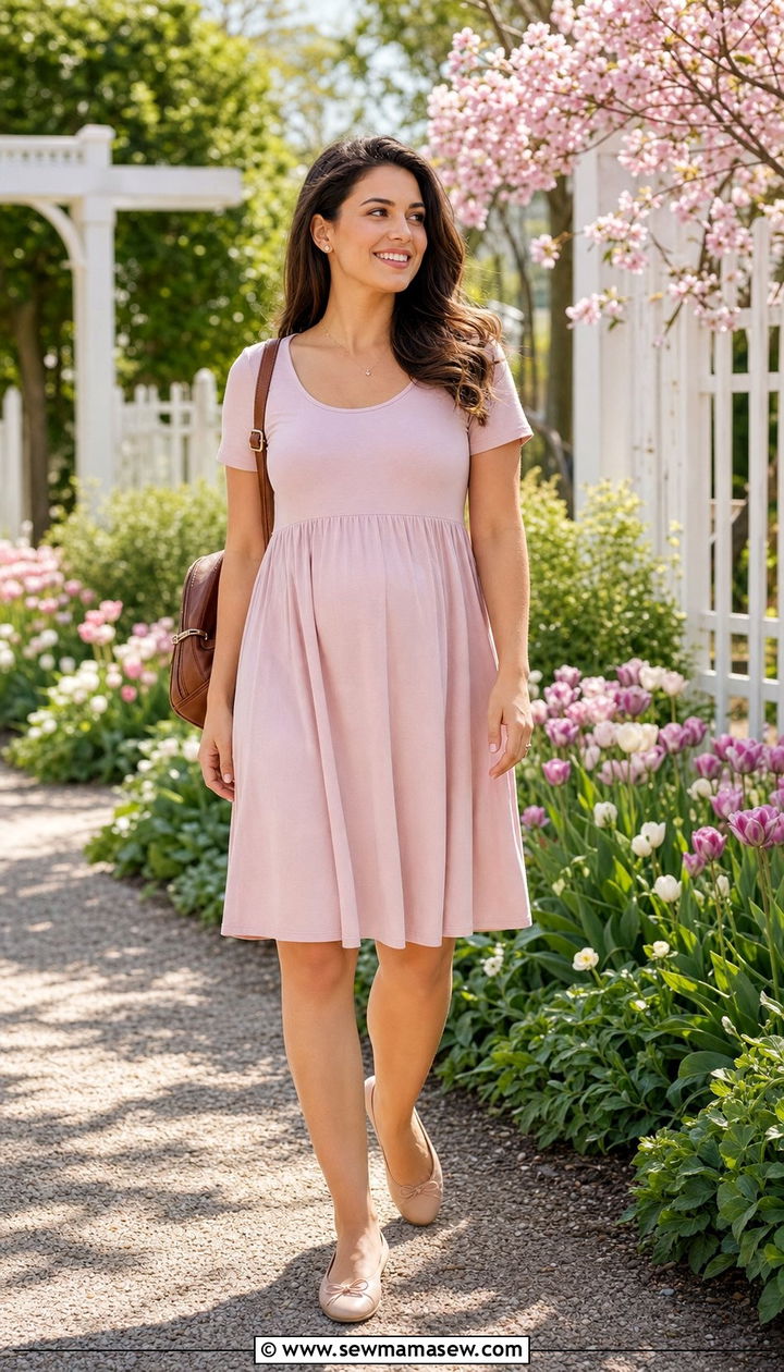Swing Dress With Ballet Flats - 25 Spring outfit ideas for postpartum women
