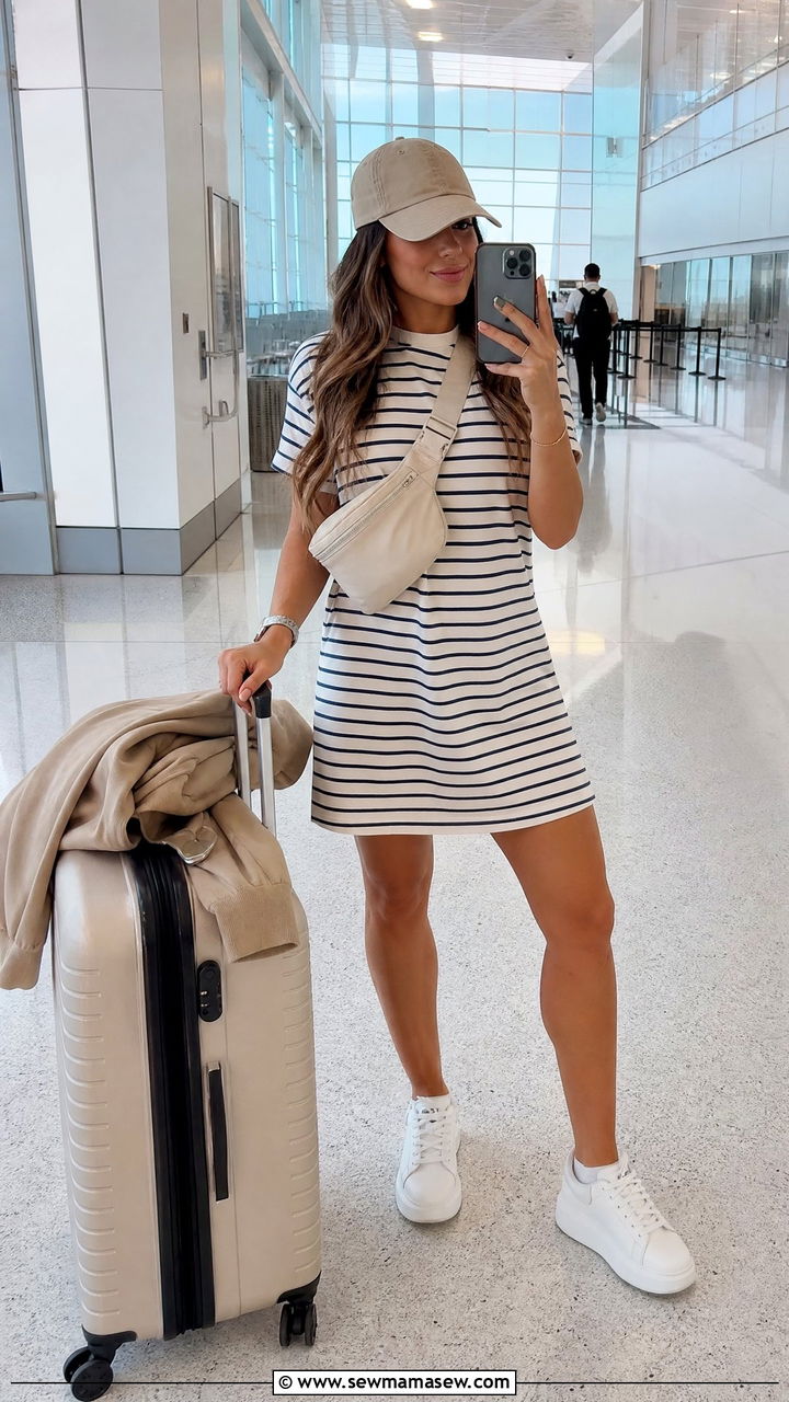 T Shirt Dress And Chunky Sneakers - 30 Summer outfits for family vacation