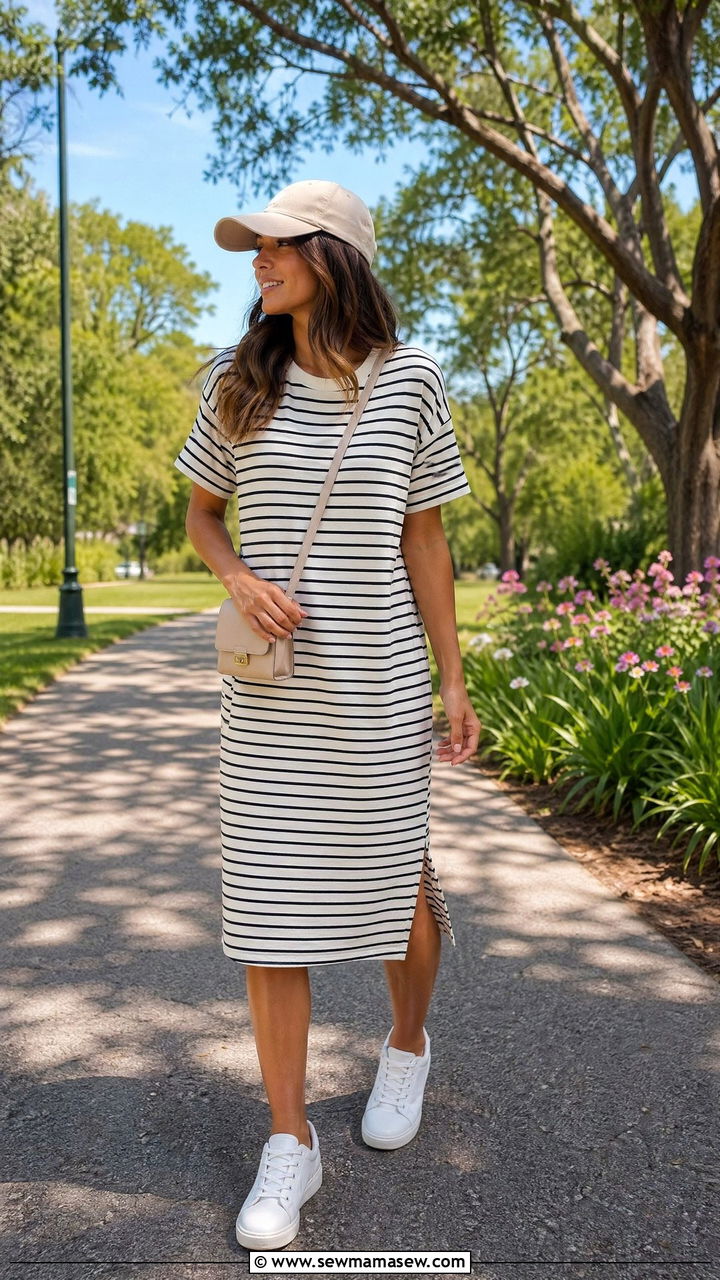 T Shirt Dress Outfit with White Sneakers - 35 dress outfits for women