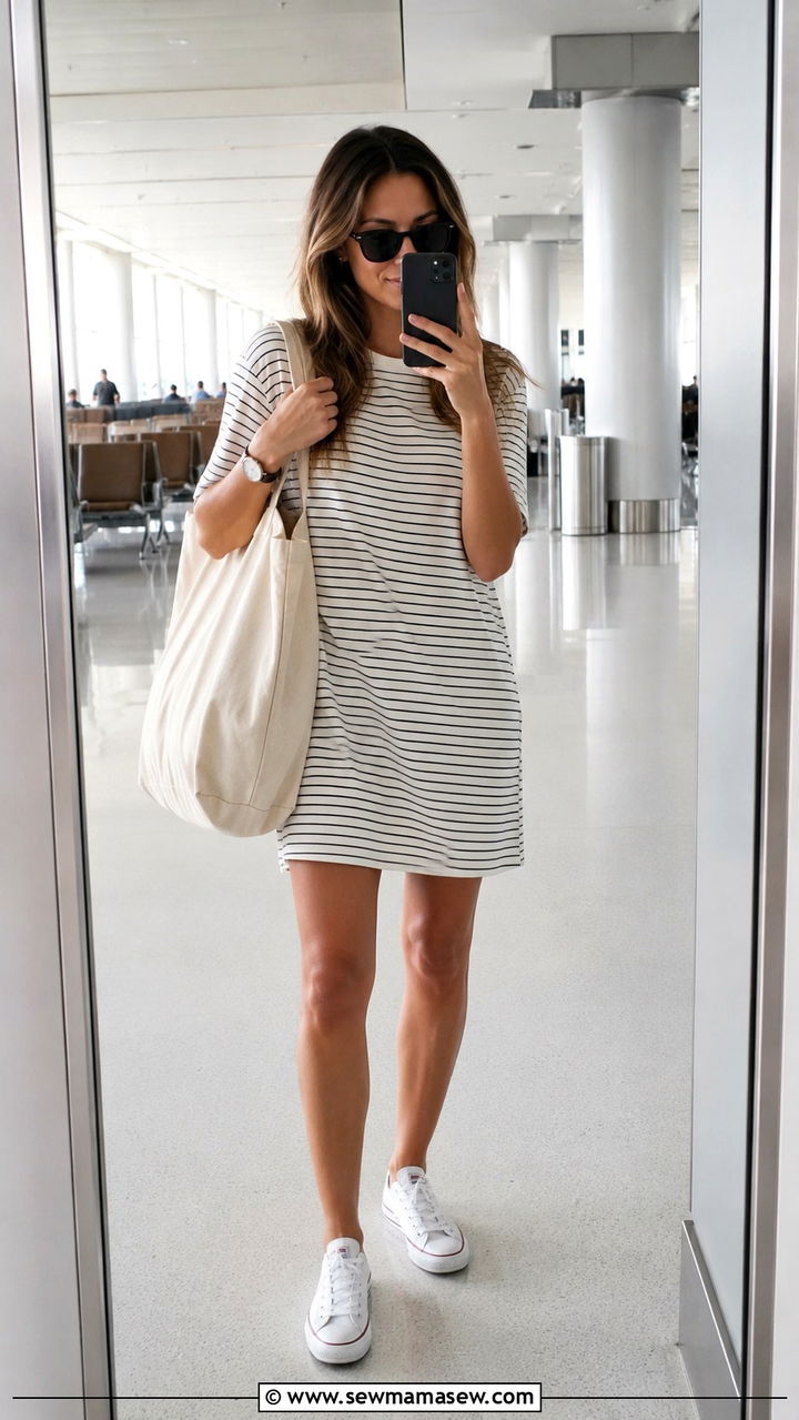 T Shirt Dress With Canvas Sneakers And Oversized Tote - 25 Mid August outfit ideas