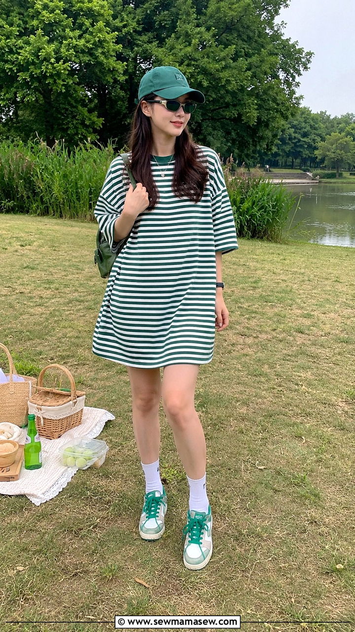 T Shirt Dress With Colorful Sneakers - 30 Early summer outfits