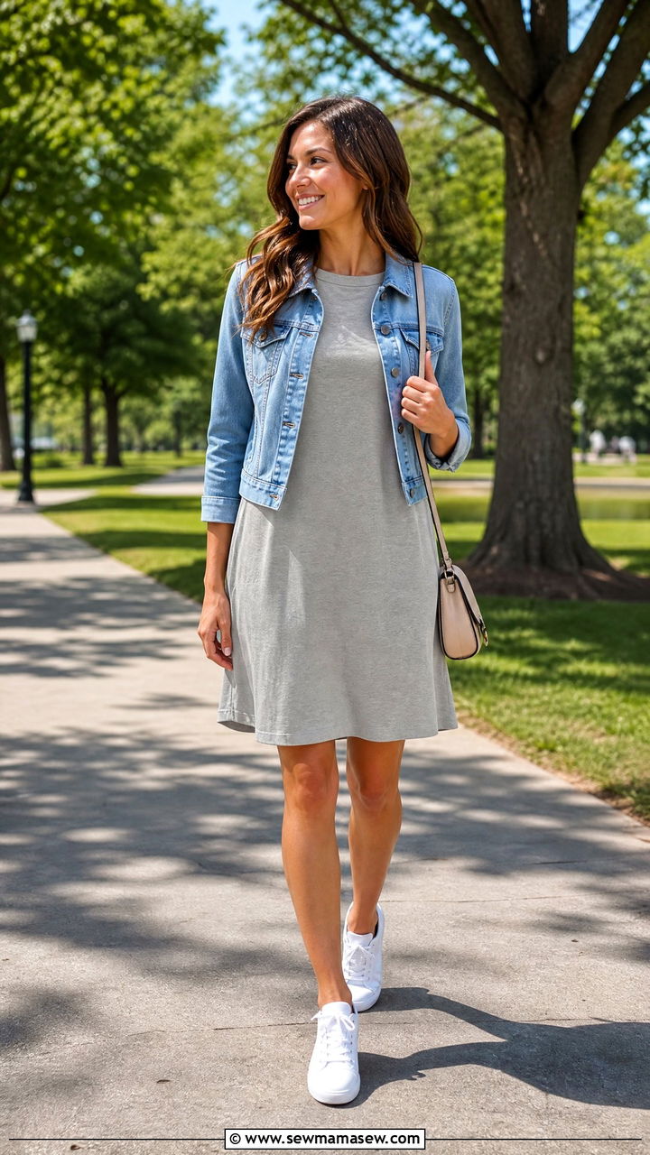 T Shirt Dress With Denim Jacket - 25 casual outfits for pear shaped body