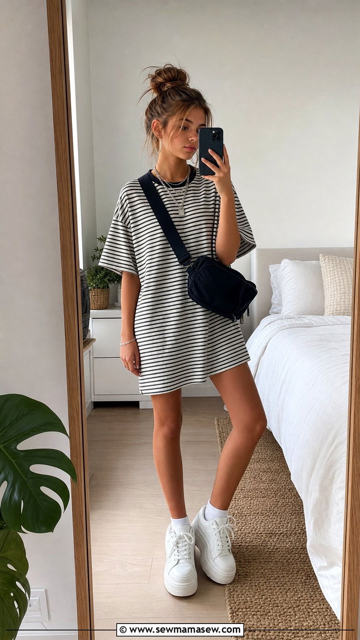 T Shirt Dress and Platform Sneakers Outfit - 35 Back to school outfit ideas 11th grade