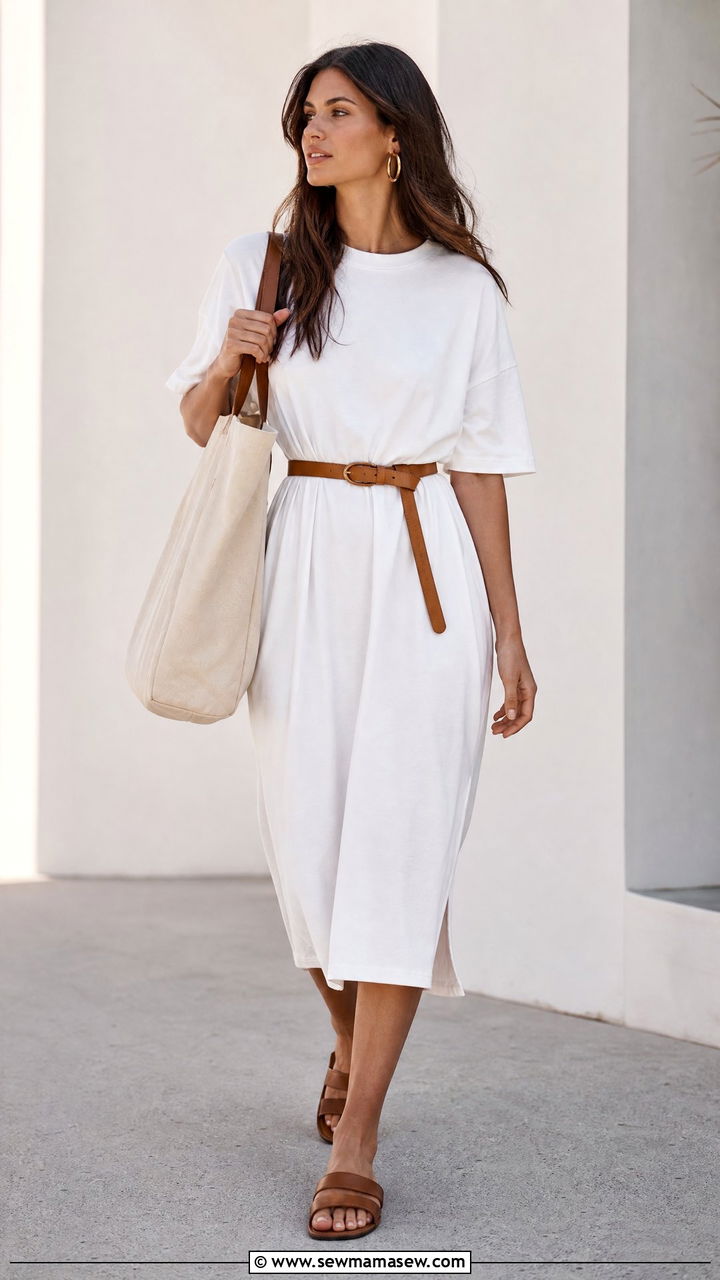 T Shirt Dress with Belt and Sandals - 35 hot weather outfits 2026