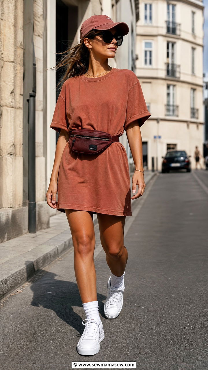 T Shirt Dress with Sneakers - 30 summer athleisure outfits