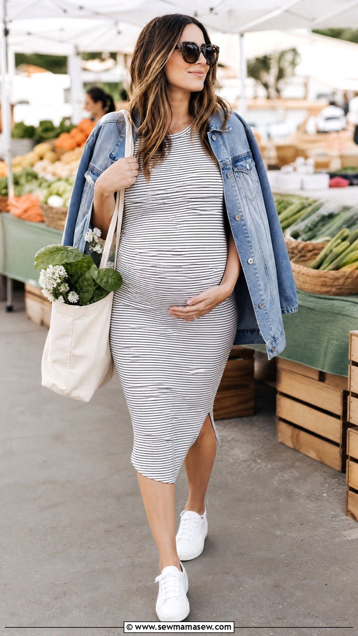 T Shirt Dress with Sneakers - 20 Second trimester outfit ideas