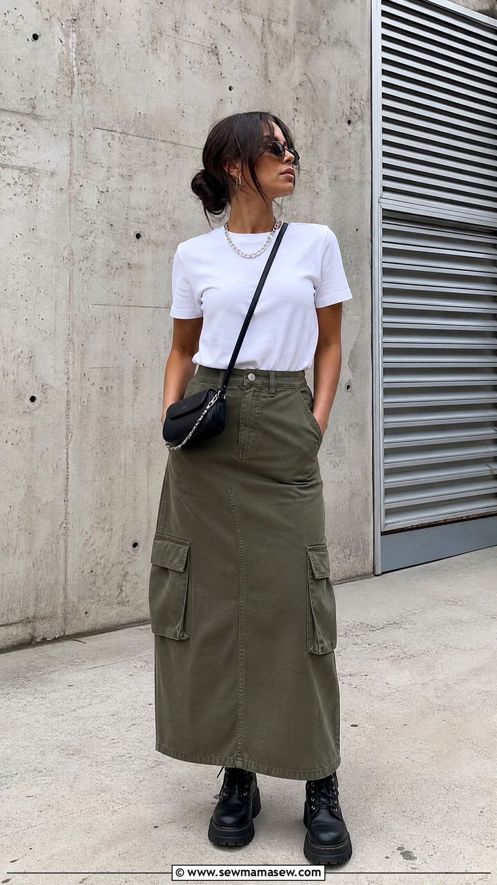 T Shirt With Cargo Skirt and Combat Boots - 35 how to style basic t-shirt