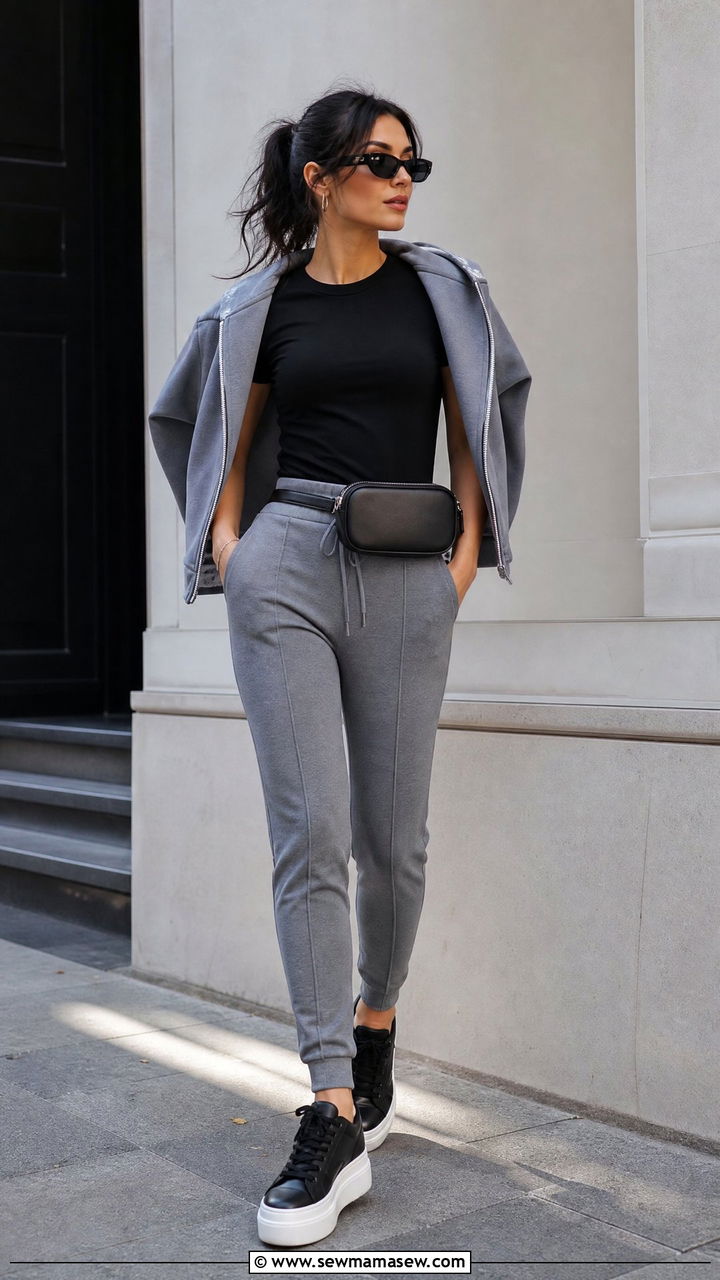 T Shirt With Joggers and Platform Sneakers - 35 how to style basic t-shirt