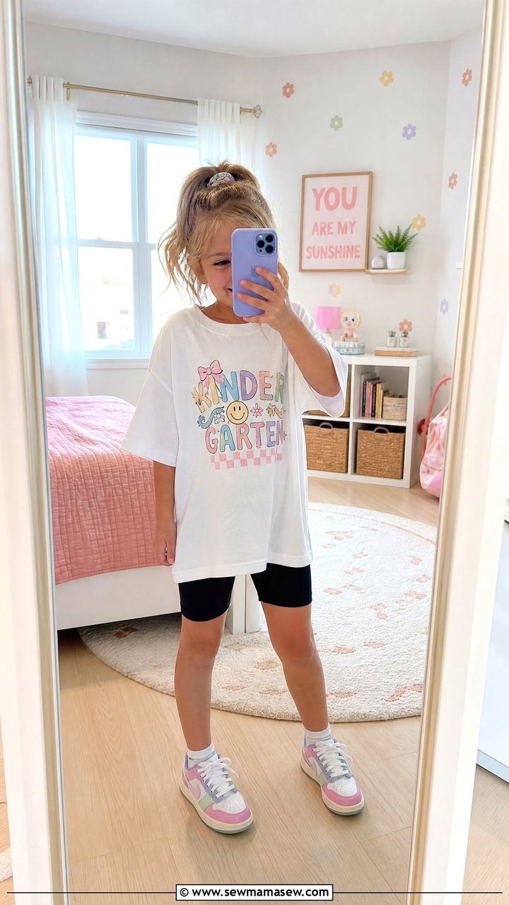 T Shirt and Bike Shorts Kindergarten Outfit - 25 Kindergarten outfit ideas
