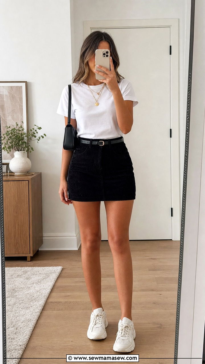 T Shirt with a Mini Skirt - 35 basic t-shirt outfit ideas for women